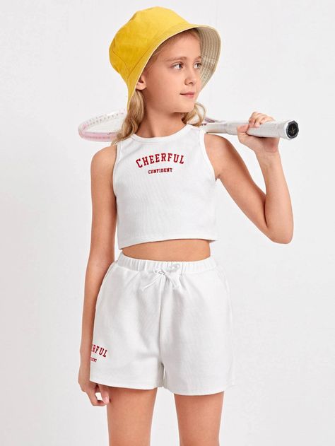 Crop Tops For Kids, Sports Wear Fashion, Knitted Crop Tank Top, Embroidery Letter, Kids Tennis, Kids Activewear, Halterneck Top, Wear Crop Top, Tennis Fashion