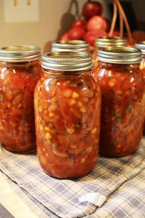 Home Canned Vegetable Soup, Soups Good For Canning, Canning Homemade Vegetable Beef Soup, Canning Veggie Soup, Canning Kale Recipes, Tomatoe Canning Ideas, Canning Vegetables Soup, Vegetarian Pressure Canning Recipes, Vegetable Soup To Can