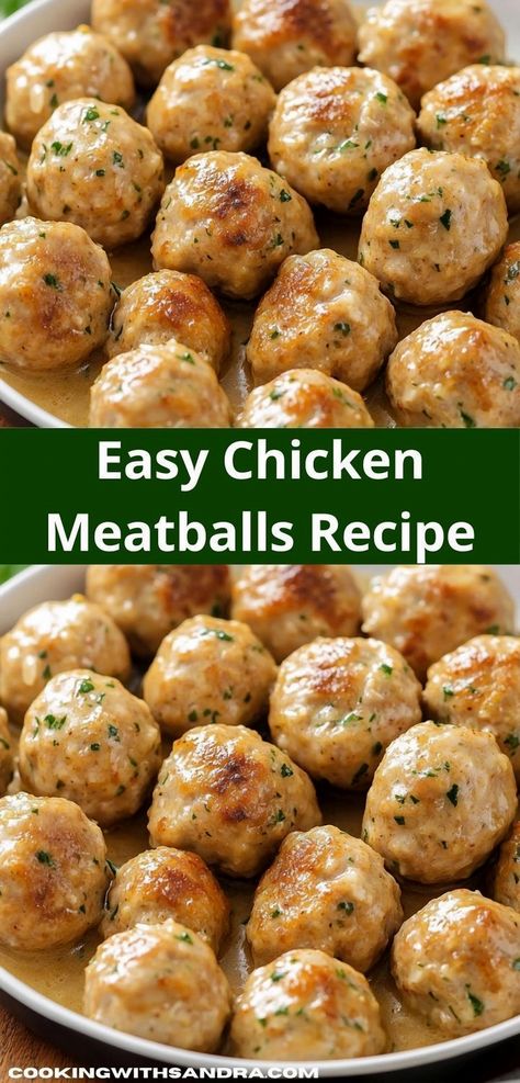 Looking for a dinner idea that's both healthy and kid-approved? Try these tasty chicken meatballs that are easy to prepare and packed with nutrients, making sure your family shares a delicious and wholesome meal. Chicken Meatballs And Pasta Healthy, Chicken Meatball Parmesan Bake, Family Dishes Dinners, Healthy Dinner Options For Family, Ground Chicken Meatballs With Gravy, Meal Prep Meatballs Healthy, Nutritious Dinners For Family, Healthy Meat Dinner Recipes, Grounded Chicken Recipes For Dinner