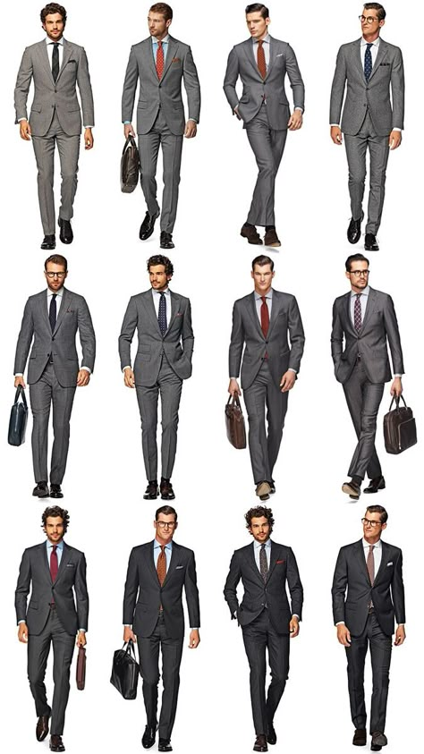 Whether you opt for a mid-grey or charcoal design, a grey suit is undeniably classic and can be dressed up in a number of ways. Grey Suit Combinations, Interview Suits, Shirt And Tie Combinations, Grey Suit Men, Dark Gray Suit, Suits And Ties, Grey Suits, Charcoal Gray Suit, Suit Combinations