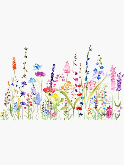 Field Of Flowers Drawing, Flower Field Art, Wild Flower Field, Wildflower Drawing, Field Art, Wildflower Paintings, Flower Art Drawing, 강아지 그림, Watercolor Flower Art