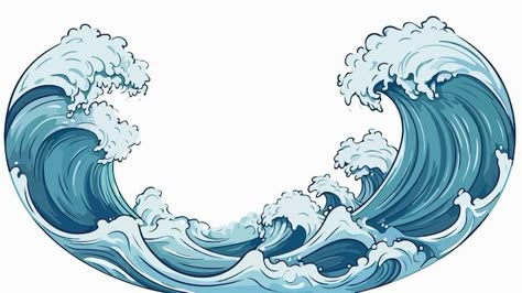 Crashing Waves Drawing, Ocean Illustration Waves, Ocean Waves Illustration, Ocean Wave Drawing, Waves Cartoon, Wave Clipart, Ocean Bedroom, Wave Vector, Power Magic