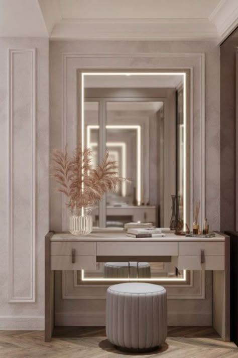 Modern vanity area Dressing Room Design Small Space, Dressing Table Design, Modern Luxury Bedroom, Beauty Room Decor, Room Design Modern, Entry Way Design, Home Entrance Decor, Home Design Living Room, Room Design Bedroom