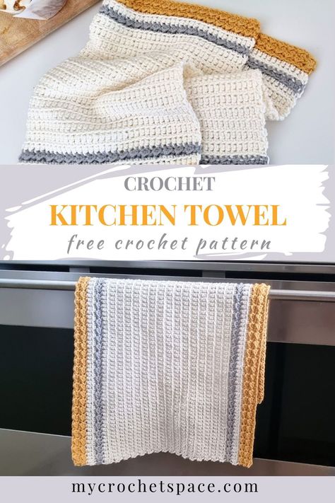 Add a personal touch to any kitchen with a beautiful hand towel you've crocheted yourself! Perfect for intermediate crocheters, this is a relatively quick crochet pattern and enjoyable project. Great for gift-giving or just for yourself! Things To Make When Bored, Kitchen Towel Pattern, Kitchen Towel Crochet, Crochet Kitchen Towel, Crochet Space, Crochet Towels, Towel Crochet, Diy Things To Make, Crochet Dish Towels