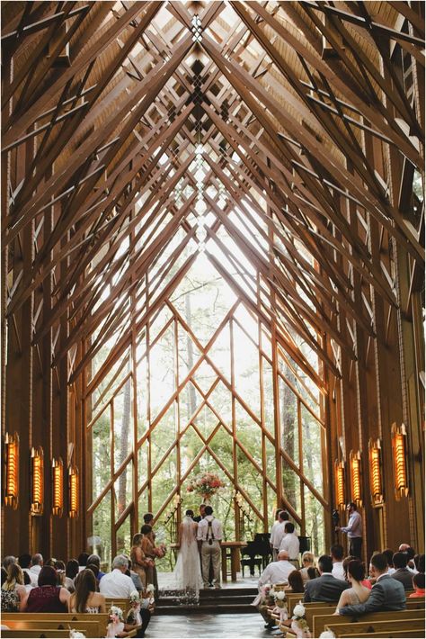 Intimate anthony chapel wedding in woods Anthony Chapel Arkansas, Anthony Chapel, Arkansas Wedding Venues, Thorncrown Chapel, Chapel In The Woods, Glass Chapel, Cathedral Wedding, Arkansas Wedding, Wedding Venue Inspiration