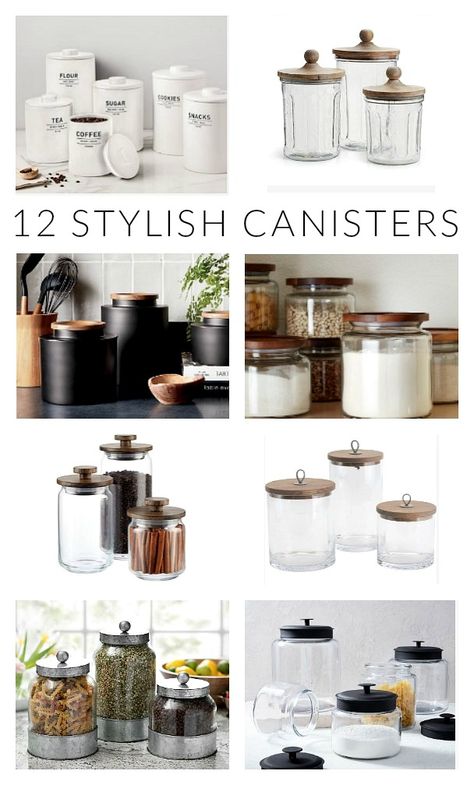 Cannister Ideas Kitchen Diy, Glass Canister Decor Ideas, White Canisters For Kitchen, Kitchen Canisters On Counter Display, Canister Decor Ideas, Kitchen Canisters On Counter, Cannister Ideas Kitchen, Kitchen Counter Canisters, Canister Decor