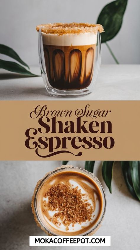 Indulge in this irresistible Brown Sugar Shaken Espresso! ☕🍯 Learn how to create this trendy coffee shop favorite at home. This recipe combines rich espresso, caramelized brown sugar syrup, and your choice of milk for a perfectly balanced, refreshing drink. Easy to make and customizable for a delicious pick-me-up anytime! #BrownSugarEspresso #ShakenEspresso #HomemadeCoffee #IcedCoffeeRecipe #CoffeeLovers How To Drink Espresso, Instant Espresso Powder Recipes, Home Espresso Recipes, Brown Sugar Espresso Drink, Moka Pot Coffee Recipes, Mocha Recipe Espresso, Coffee Recipes With Espresso, Brown Sugar Shaken Espresso Recipe, Iced Espresso Drinks