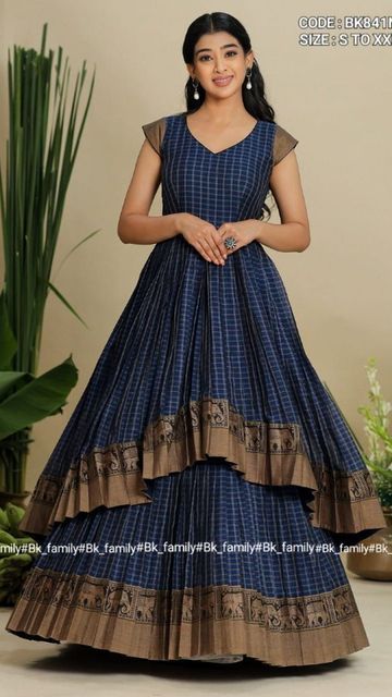 Gown Front Neck Design, One Piece Dress Design Western, Long Traditional Dresses, Frocks Women, Paithani Dress, One Piece Dress Western, Long Frock Models, One Piece Dress Design, Chudi Designs