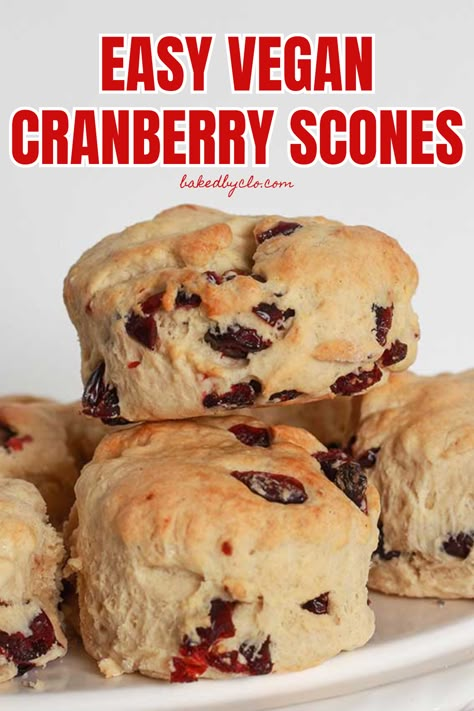 stack of vegan cranberry scones Vegan Cranberry Scones, Vegan Cranberry Bread, Vegan Cranberry Recipes, Vegan Scones Recipe Easy, Dried Cranberry Scones, Vegan Danish Recipe, Vegan Scones Recipe, Christmas Vegan Recipes, Scones Vegan