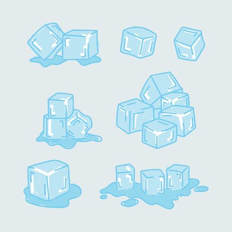 Doodled Ice Cubes How To Draw An Ice Cube, Ice Cube Reference, Ice Reference Drawing, Cartoon Ice Cube, Ice Effect Drawing, Ice Cube Design, How To Draw Ice Cubes, Ice Drawing Ideas, Ice Crystals Drawing