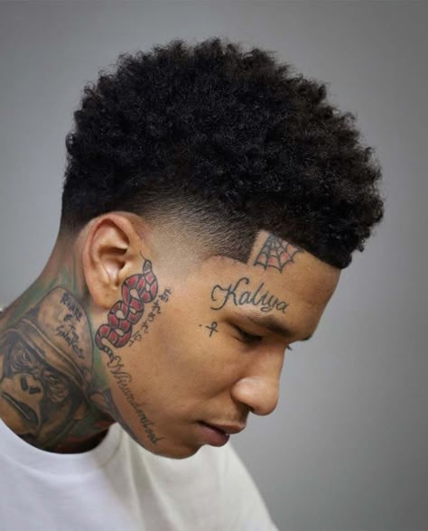 Blowout Fade, Taper Fade Afro, Taper Fade Haircuts, Blowout Haircut, Taper Haircut, Face Tats, Classic Mens Hairstyles, Black Hair Cuts, Tapered Hair