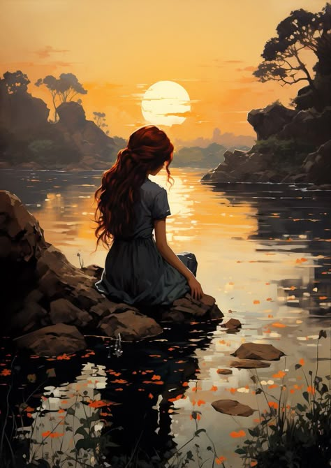 #peaceful #art #digital #sunset Beauty Place, Dreamy Artwork, Painting Of Girl, Girly Art Illustrations, Art Contest, Romantic Art, Fantasy Aesthetic, Dreamy Art, Awesome Pictures