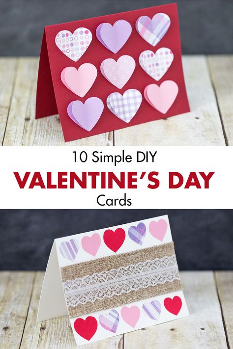 10 simple DIY Valentine's Day cards. Easy greeting cards to make for family and friends! #ValentinesDay #DIYgreetingcards #easycardideas Easy Valentine Cards, Valentine Cards To Make, Friend Valentine Card, Valentines Diy Kids, Valentines Day Cards Diy, Valentine Card Crafts, Valentines Day Cards Handmade, Homemade Valentines Day Cards, Easy Valentine Crafts