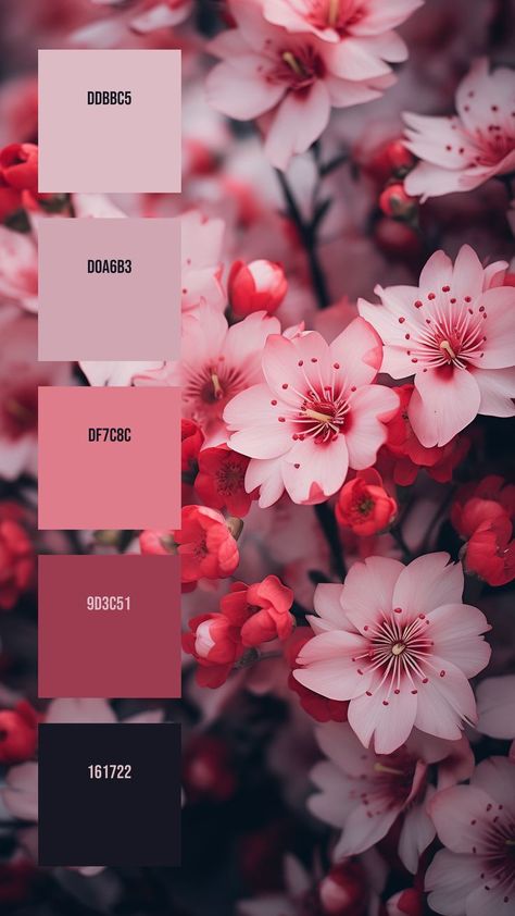 Colors: DDBBC5 ° D0A6B3 ° DF7C8C ° 9D3C51 ° 161722 Flowers Palette Color, 5 Color Color Palette, Soft Colors Palette, Colour Pallets Inspiration, Pink Color Palette Colour Schemes, Color Palettes With Red, Cute Color Pallets, Pink Palette Color, Color Pallets Aesthetic