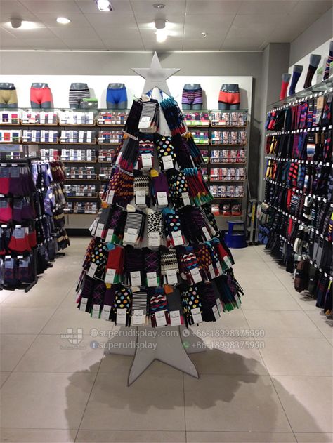 Custom Floor Tree Design POS Merchandising Socks Display Unit for Retail Shop, Store Display Design Manufacturer Suppliers Retail Sock Display Ideas, Sock Store Design, Socks Shop Design, Sock Display Ideas Retail, Socks Display, Sock Merchandising, Sock Fixtures Retail, Happy Socks Store, Lingerie Store Design