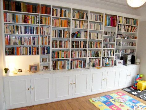 Full wall cabinets and bookcase. Honour Oak SE23 Wall Bookshelf Ideas, Brian White, Billy Ikea, Floor To Ceiling Bookshelves, Wall Bookshelf, Bookshelf Plans, Bookshelves In Living Room, Home Library Design, Bookcase Wall