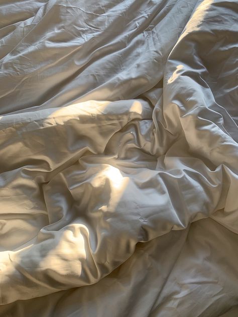 Crumpled sheets in morning with dappled light Fresh Morning Aesthetic, The Morning After Aesthetic, Things That Crumple, Breeze Aesthetic, Bright Morning, Fresh Air Aesthetic, Light Airy Aesthetic, Natural Light Aesthetic, Crumpled Sheets Aesthetic