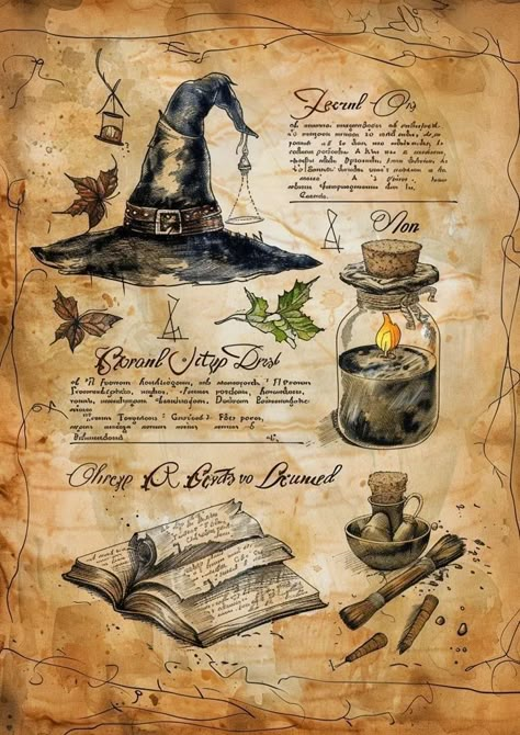 Books In Harry Potter, Magic Grimoire Art, Book Magic Art, Potions And Spells, Witch Book Pages, Spell Book Drawing, Magic Book Drawing, Magic Book Pages, Witch Art Drawing