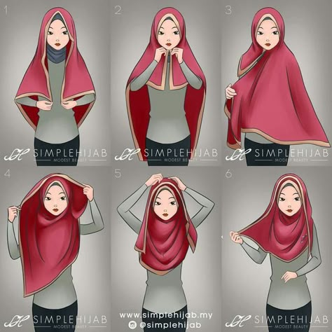 Hijab Step By Step, Square Hijab Tutorial, Hijabi Mode, Hijab Stile, How To Wear Hijab, Fesyen Islam, Simple Hijab Tutorial, Square Hijab, Estilo Hijab