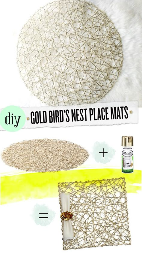 14 Napkins, Placemats, & Tablecloth Projects For Awesome Table Decor Gold Placemats, Diy Placemats, Diy Table Decor, Diy Gold, Decor Ikea, Diy Ikea Hacks, Gold Diy, Table Placemats, Ikea Diy