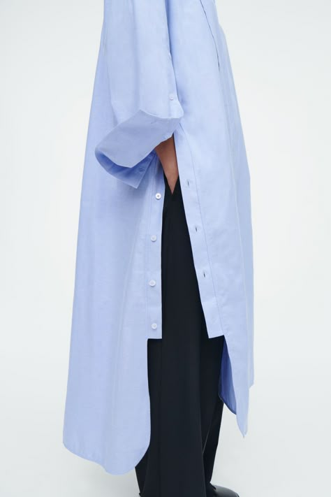 ASYMMETRIC DECONSTRUCTED SHIRT DRESS - LIGHT BLUE - COS Upcycle Dress Shirt, Japanese Street Fashion Summer, Deconstructed Dress, Deconstructed Shirt, Cos Shirt, Deconstruction Fashion, Cos Dress, Structural Fashion, Button Up Shirt Dress