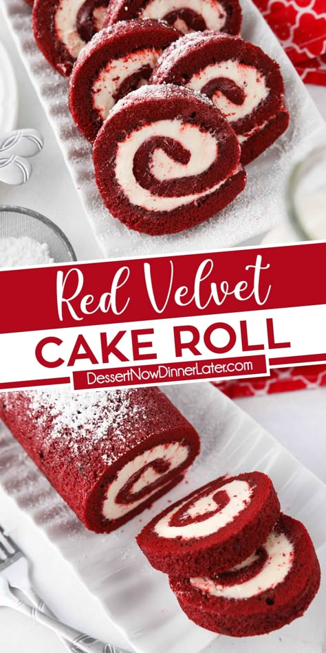 Red Velvet Cake Roll Recipe, Red Velvet Roll, Easy Xmas Dessert, Pinterest Cupcakes, Red Velvet Cake Roll, Valentine's Desserts, Best Red Velvet Cake, Capital Sins, Xmas Desserts