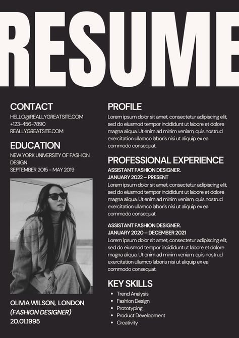 Designer Cv Ideas, Resume Layout Design, Resume 2024, Cv Graphic Design, Website Grid, Fashion Designer Resume, Fashion Cv, Designer Resume Template, Resume Design Inspiration