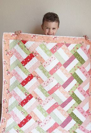 Baby Basket Quilt by Woodberry Way, free easy quilt pattern, Summer Blush by Riley Blake, pink and green quilt Rail Fence Baby Quilt Free Pattern, Purple Baby Quilt Ideas, Riley Blake Designs Free Pattern, Brita Nelson The Questioning Quilter, Child Quilt Patterns, Baby Girl Quilt Patterns Free Easy, Children’s Quilt Patterns, Baby Quilt Patterns Easy Girl, Baby Girl Quilts Ideas