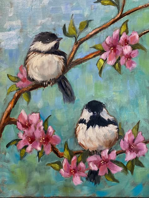 Birds With Flowers Drawing, Bird Flower Painting, Birds With Flowers Painting, Paintings Of Birds And Flowers, Bird On A Branch Painting, Birds And Trees Painting, Birds On Tree Painting, Birds In A Tree Painting, Bird In Tree Painting