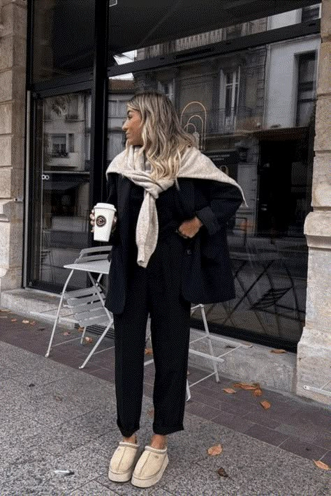 23 Super Cute UGG Outfits to Stay Cozy And Stylish This Fall Ugg Tazz Black, Black Ugg Tasman Outfit, Ugg Tazz Outfit Ideas, Tasman Uggs Outfit, Uggs Tasman Outfit, Ugg Tasman Outfit, Tasman Uggs Outfits, Outfit Minimalista, Outfit With Uggs