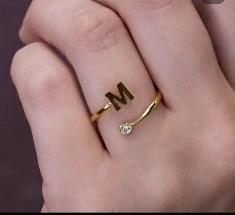 M Letter Images, Customize Jewelry, Letter Rings, Couple Ring Design, Gold Initial Ring, Womens Silver Jewelry, Fancy Jewelry Necklace, Pretty Jewelry Necklaces, Medical Jewelry