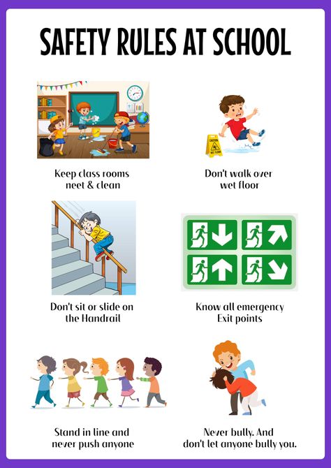 Safety Rules at School Safety Rules At School Project, School Safety Lesson Plans, School Rules And Regulations, Safety Rules At School Poster, Safety At School For Kids, Washroom Rules For School, Safety Rules At Home For Kids Poster, Safety Rules At School Pictures, Safety At School Posters