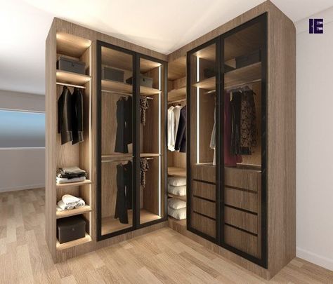 Corner Wardrobe Glass Wardrobe Design, Corner Wardrobe Closet, Wardrobe Shelving, Glass Wardrobe, Bedroom Decorating Tips, Dream Closet Design, Corner Wardrobe, Closet Design Layout, Wardrobe Door Designs