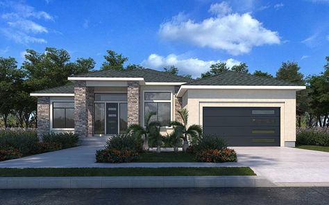 One Level House With Garage, Modern Home One Floor, Modern Homes Front View, House Designs Exterior One Floor, 1 Story Modern House Exterior, Modern House Design 1 Story, 2000 Sq Ft Modern House Plans, Two Bedroom Modern House Plans, One Level Modern House Plans