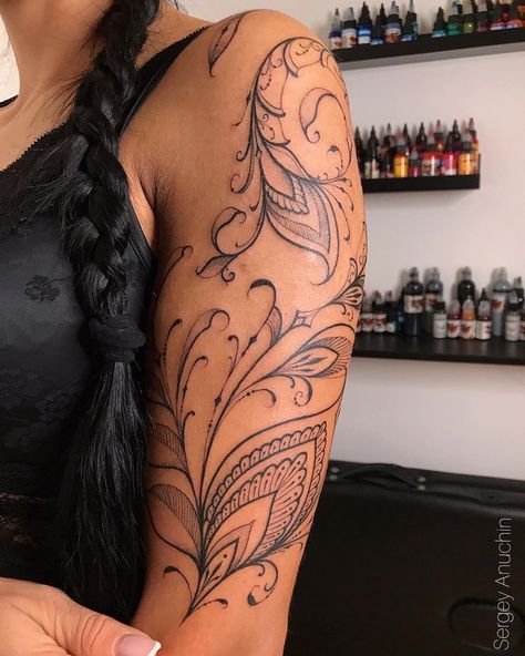 Lace Sleeve Tattoos, Shoulder Sleeve Tattoos, Feminine Tattoo Sleeves, Knot Tattoo, Forearm Tattoo Women, Lace Tattoo, Feminine Tattoo, Hummingbird Tattoo, Shoulder Tattoos For Women