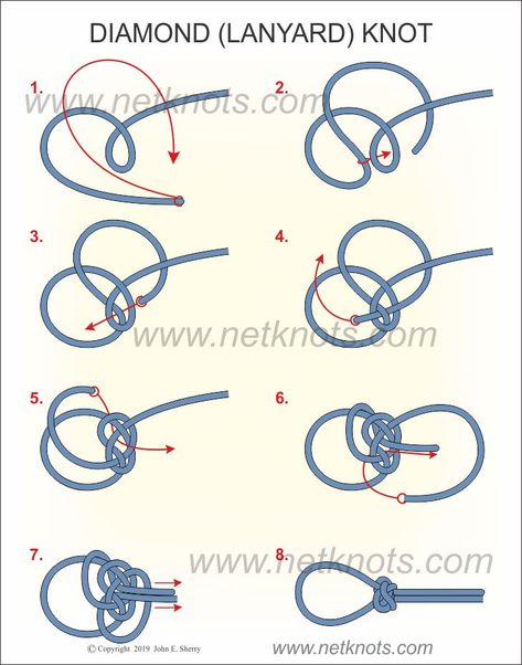 How to tie the Lanyard Knot animated and illustrated by NetKnots Lanyard Knot Tutorials, Diamond Knot Tutorial, Knot Tying Instructions, Knot Tying Tutorial, Lanyard Knot, Friendship Knot, How To Stay Warm, Camping Knots, Paracord Bracelet Patterns