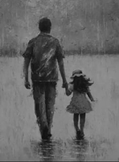 Father Daughter Photos, Father And Daughter Love, Father Art, Peace Illustration, Father And Daughter, Dark Art Drawings, Mom Art, Black And White Painting, Dad Daughter