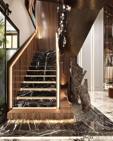 Spaces Architects Stairs Luxury Design, Staircase Design Luxury, Stairs Luxury, Luxury Stairs, Staircase Interior Design, Luxury Staircase, Staircase Design Modern, Stairs Design Interior, Escalier Design