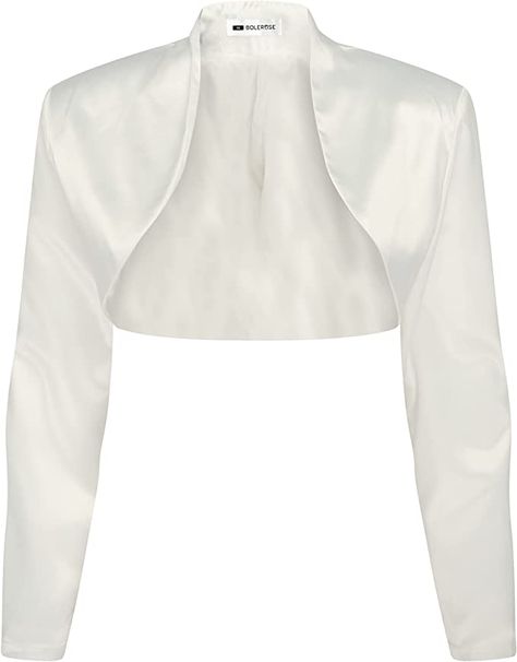 BOLEROSE Formal Long Sleeve Satin Bolero Shrug (Ivory, US 6) at Amazon Women’s Clothing store Satin Shrug, Faux Fur Shrug, Bolero Top, Faux Fur Wrap, Bolero Shrug, Bridal Jacket, Wedding Jacket, Fur Wrap, Satin Long Sleeve