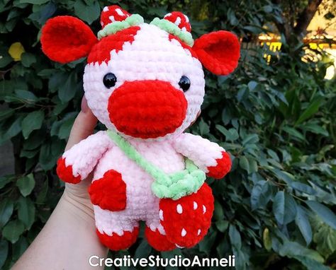 Crochet cow/ Strawberry cow plushie/ Cow plushie/ Crochet cow plush/ Chubby Milky Cow/ Crochet milk cow/ Cute/ Farm animal/ amigurumi Crochet toys free patterns easy #crochettoysfreepatternseasy #crochet #crochettoy #crochetpattern #crochetpatterns 4.403 Crochet Cow Plush, Animal Plushies, Plushie Crochet, Cow Plush, Cow Toys, Crochet Toys Free Patterns, Strawberry Cow, Amigurumi Cow, Easy Crochet Animals