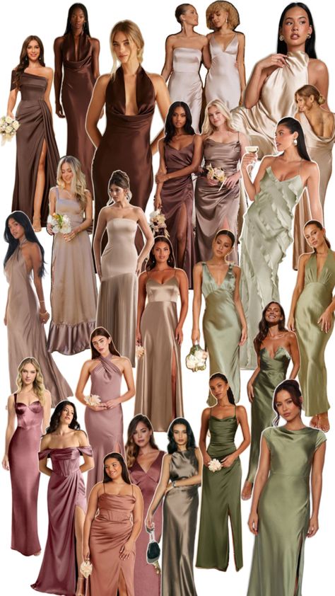 Wedding Brown Bridesmaid Dresses, Multiple Shades Bridesmaid Dresses, Earth Tones Wedding Guest Outfit, Unique Mismatched Bridesmaid Dresses, Green Brown Bridesmaid Dresses, Pastel Bridesmaid Dresses Black Women, Fall Shades Bridesmaid Dresses, Bridesmaid Dresses May, Bridesmaid Dresses Cream Champagne