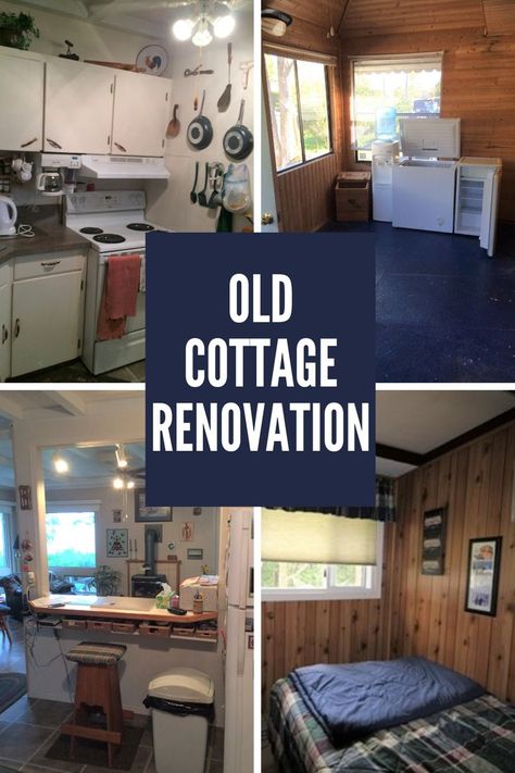 We have one of the best cottage makeovers to show you! This renovation starts by ripping out wood paneling, kitchen cabinets, flooring and the bathroom. You'll want to see this before and after cottage renovation! Cottage Remodel Before And After, Cottage Makeover Before And After, Cottage Before And After, Paneling Kitchen Cabinets, Painting Paneling Walls Before And After, House Before And After Interior, Painted Paneling Before And After, Old Paneling Makeover, Cottage Renovation Before And After