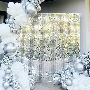 Silver Shimmer Wall With Balloons, Shimmer Backdrop, Shimmer Wall Panels, Backdrops Wedding, Shimmer Wall Backdrop, Sequin Wall, Sequin Backdrop, Shimmer Wall, Glitter Wall