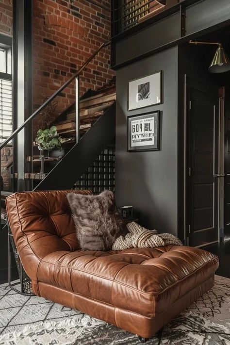 Small Man Caves Ideas – Maximize Your Space! Upscale Man Cave, Man Cave Inspo, Industrial Man Cave Ideas, Man Cave Attic, Small Man Caves, Man Cave Seating, Dark Man Cave, Man House Decor, Cozy Man Cave