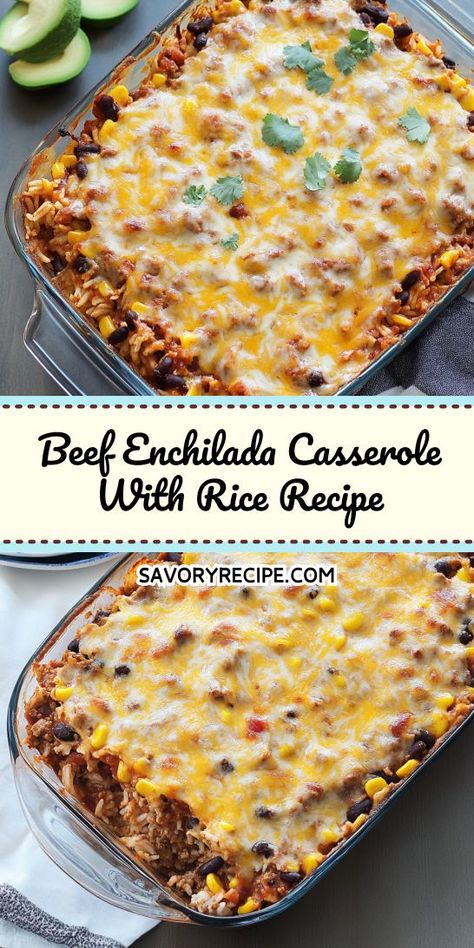 Craving a delicious and satisfying dish that everyone will love? This Beef Enchilada Casserole with Rice Recipe combines savory ground beef with cheesy goodness for a crowd-pleasing meal. Don’t miss out—save this recipe for a quick and easy weeknight dinner that your family will request again and again! Enchilada Casserole With Rice, Casserole With Rice, Beef Enchilada Casserole, Easy Enchilada Casserole, Enchilada Rice, Beef Enchilada Recipe, Cheesy Enchiladas, Ground Beef Enchiladas, Beef Enchilada