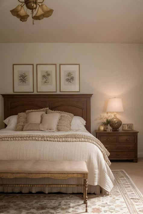 Rooms With Wooden Furniture, White Room Dark Furniture, Bedroom Brown Carpet, Cream Colored Bedrooms, White And Brown Furniture, Bedroom With Brown Furniture, Brown And White Room, Traditional Interior Design Bedroom, Brown White Bedroom