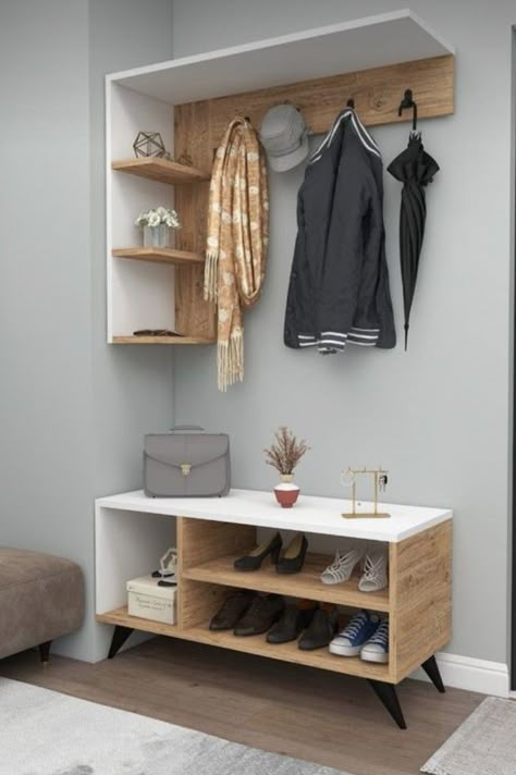 Hall Tree With Bench, Mdf Furniture, Hallway Coat Rack, Coat Rack Shelf, Modern Hallway, Hallway Storage, Hall Tree, Ideas Casa, Wood Surface