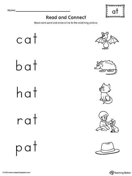 Cvs Words Worksheet, At Family Words Worksheet, At Word Family, Read Cvc Words, Word Family Reading, Word Families Printables, Spelling Cvc Words, Kindergarten Word Families, Consonant Words