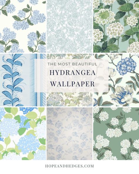 The Most Beautiful Hydrangea Wallpaper | Hope And Hedges White Hydrangea Wallpaper, Blue Hydrangea Wallpaper, Office Shelf Styling, Coastal Girls Bedroom, Girls Bedroom Artwork, Serena And Lily Wallpaper, Home Office Shelf, Wallpaper Hope, Wallpaper Dining Room