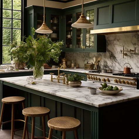 I decided to do a deep dive into what a “conservatory kitchen” might look like, and here are a few fantasy kitchens ! Most of us don’t… | Instagram Moody Kitchen, Top Kitchen Trends, Green Kitchen Designs, Dark Green Kitchen, Green Kitchen Cabinets, Green Cabinets, Kitchen Inspiration Design, Kitchen Trends, Decoration Inspiration